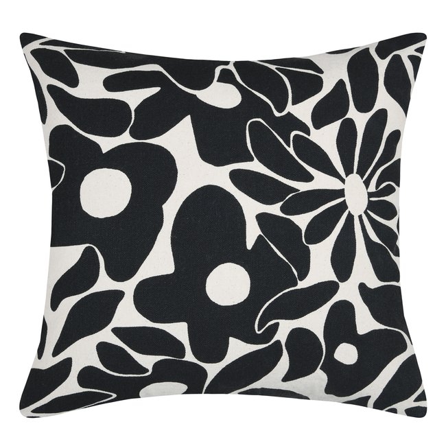 Housse de coussin imprimée graphique en coton noir <span itemprop=