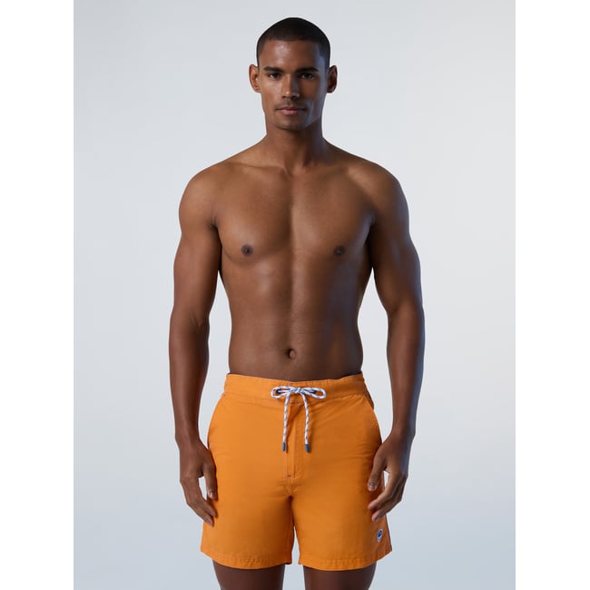 Short de bain en nylon à effet délavé orange <span itemprop=