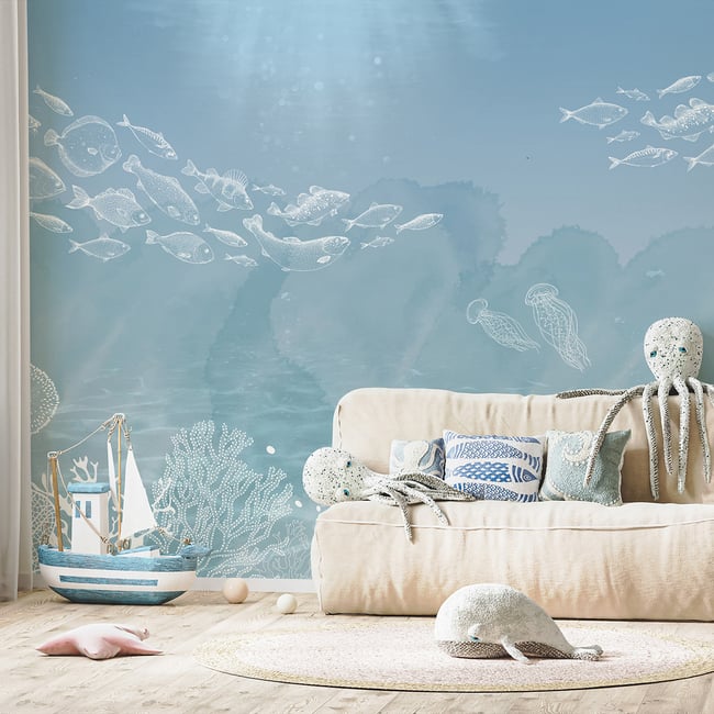 Papier peint panoramique LE GRAND BLEU Couleur bleu <span itemprop=