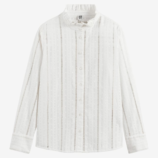 Embroidered Openwork Shirt with Ruffled Collar, ecru , LA REDOUTE COLLECTIONS