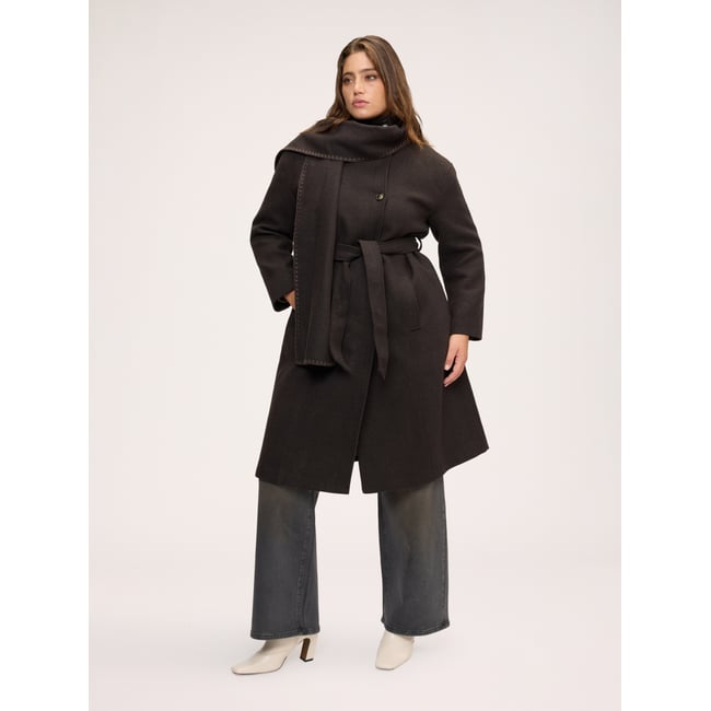 Manteau avec ceinture à la taille marron <span itemprop=