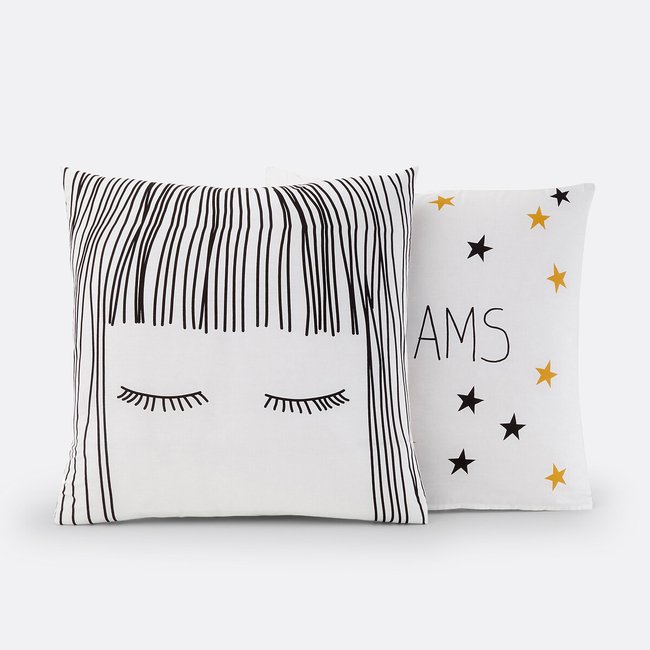 Funda de almohada 100% algodón, Fringe blanco/negro/oro <span itemprop=