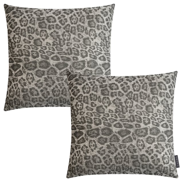 Lot de 2 housses de coussin motif panthère NAMIR anthracite et gris <span itemprop=
