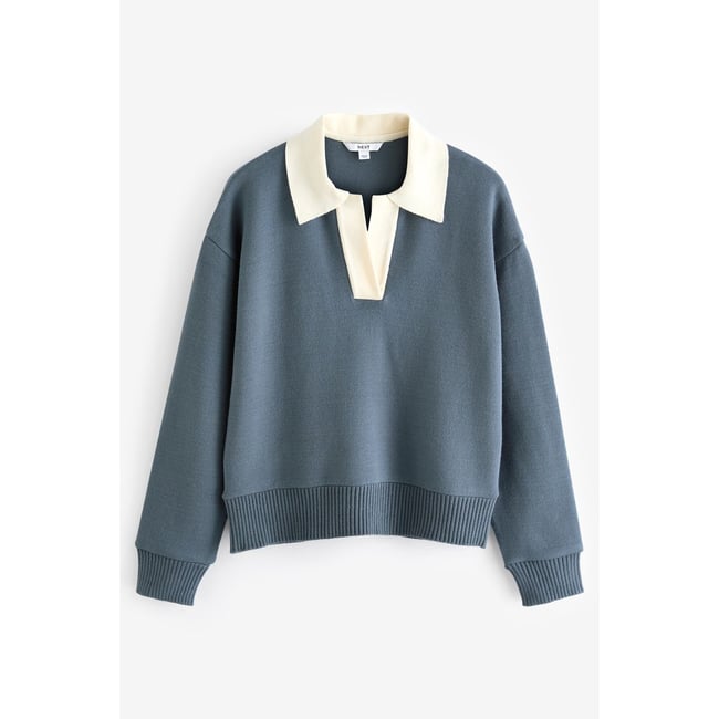 Sweat polo confortable doux avec col bleu sarcelle <span itemprop=