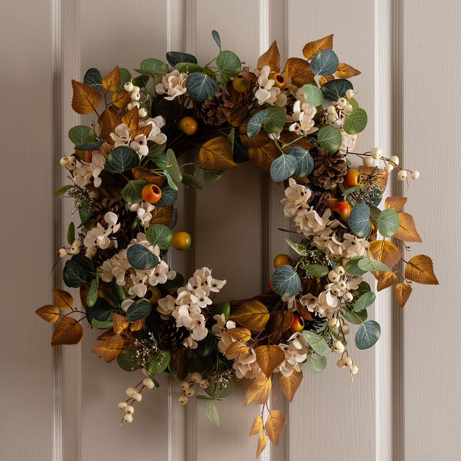 60cm Hydrangea & Foliage Wreath, green, SO'HOME