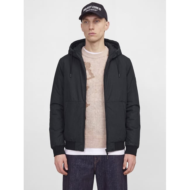 Chaqueta bomber con capucha negro <span itemprop=