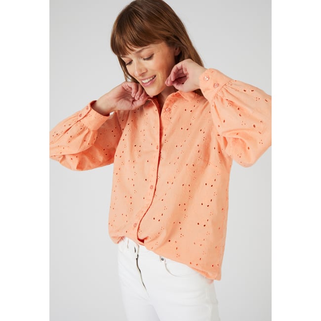Chemisier broderie anglaise orange pêche <span itemprop=