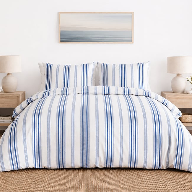 Parure de lit en percale de coton rayures verticales, MAT multicolore <span itemprop=
