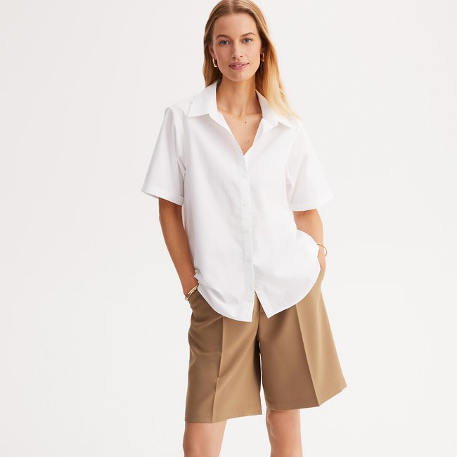 Camisa de manga corta, algodón puro blanco <span itemprop=