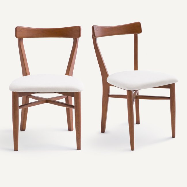 Juego de 2 sillas de roble y tela de algodón de lino, Bree beige jaspeado <span itemprop=