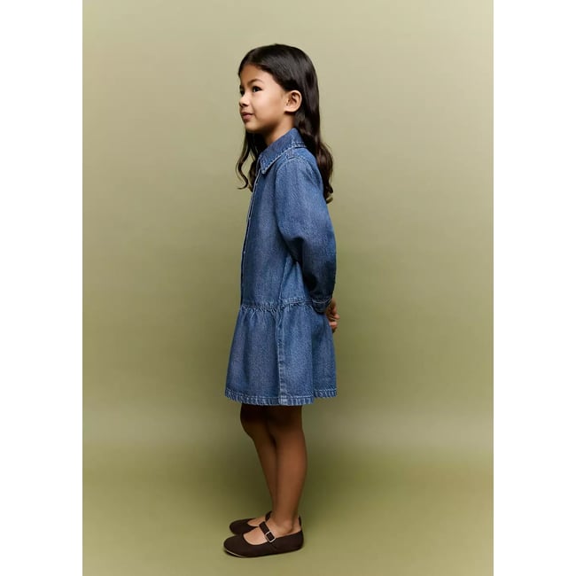 Robe en jean froncée bleu moyen <span itemprop=