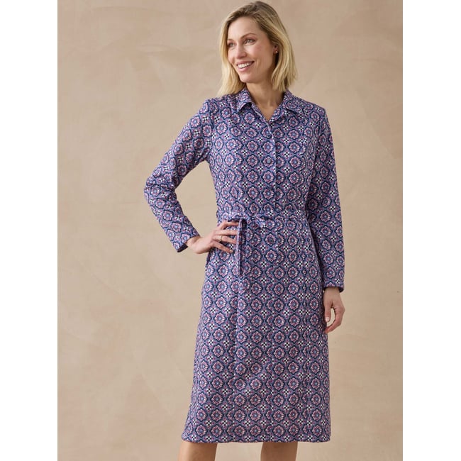 Robe classique col tailleur imprimé bleu/rose <span itemprop=