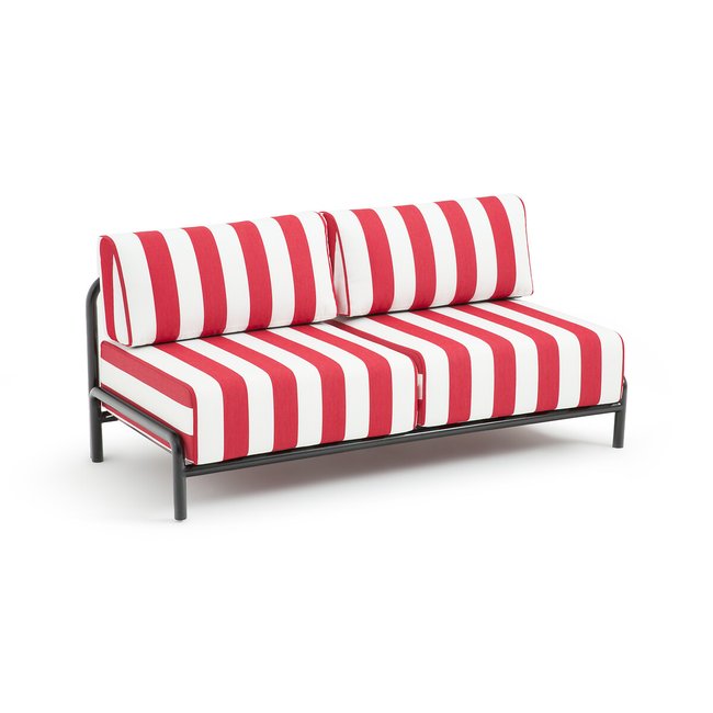 Canapé de jardin 2 places métal acier, Thomes rayé rouge/blanc <span itemprop=