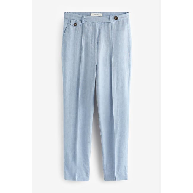 Pantalon fuselé texturé coupe classique bleu <span itemprop=