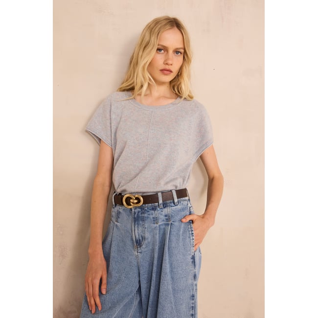 Pull à manches courtes en cachemire BILL glacier <span itemprop=
