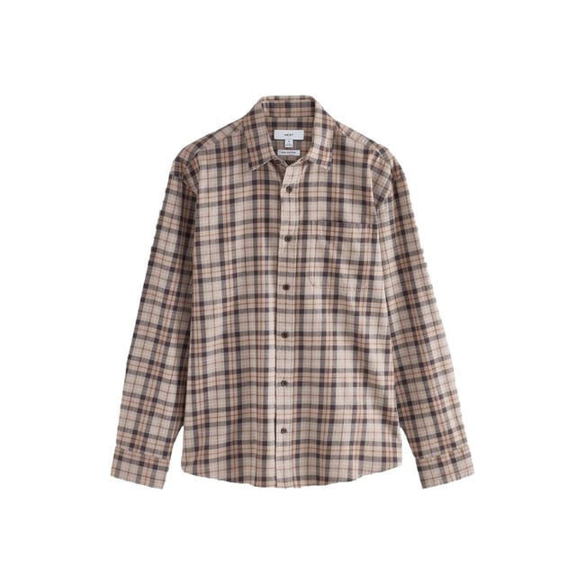 Chemise à manches longues et carreaux beige avoine <span itemprop=