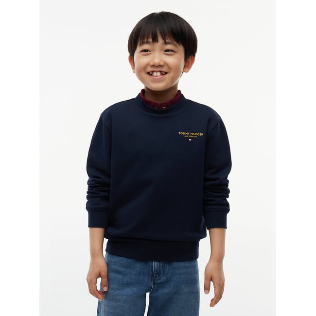 Sweat col rond en molleton bleu marine <span itemprop=
