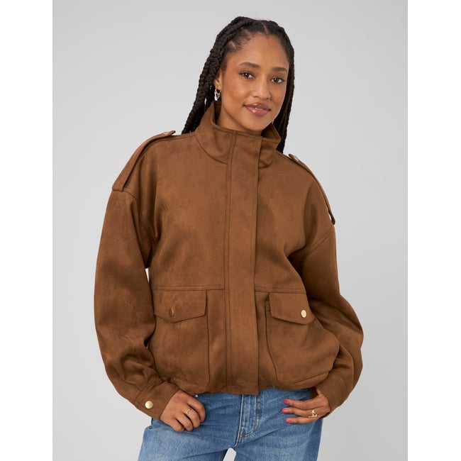 Blouson suédine marron foncée <span itemprop=