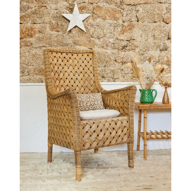 Fauteuil en osier Ernest N°1033 - Bon état Couleur bois clair <span itemprop=