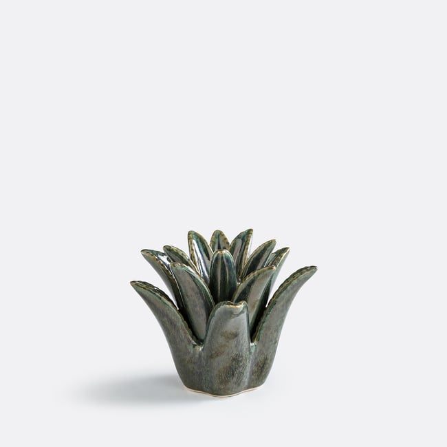 Bougeoir palmier en céramique, hauteur 14,3 cm, TROPIA Couleur vert <span itemprop=