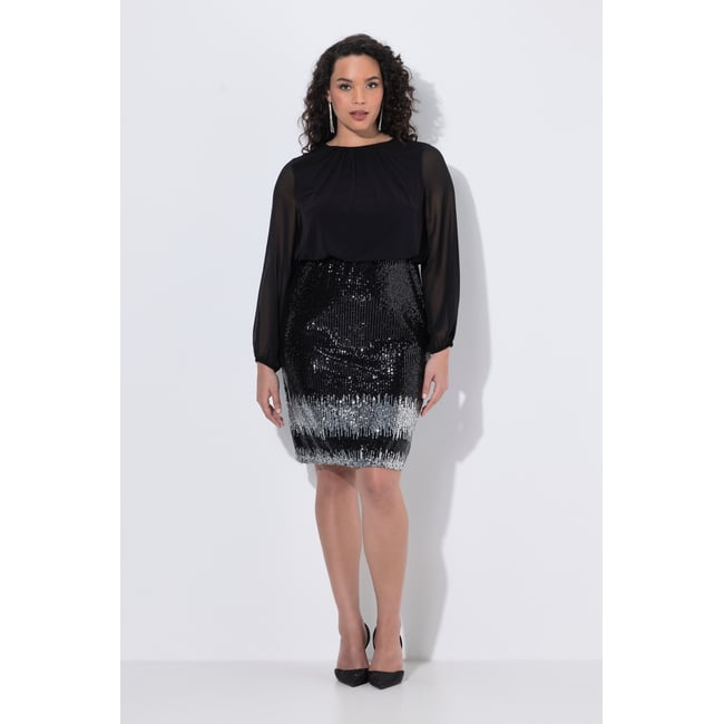 Robe en jersey, jupe à paillettes noir <span itemprop=