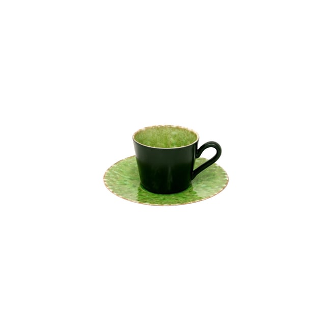 Tasse à thé et soucoupe en grès, RIVIERA Couleur vert tomate <span itemprop=