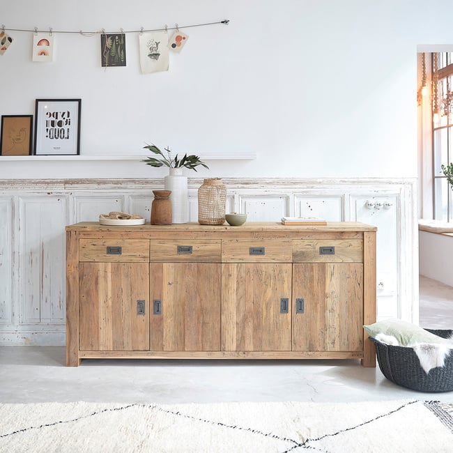 Buffet en bois de teck recyclé 200 cm  CARGO Couleur naturel <span itemprop=