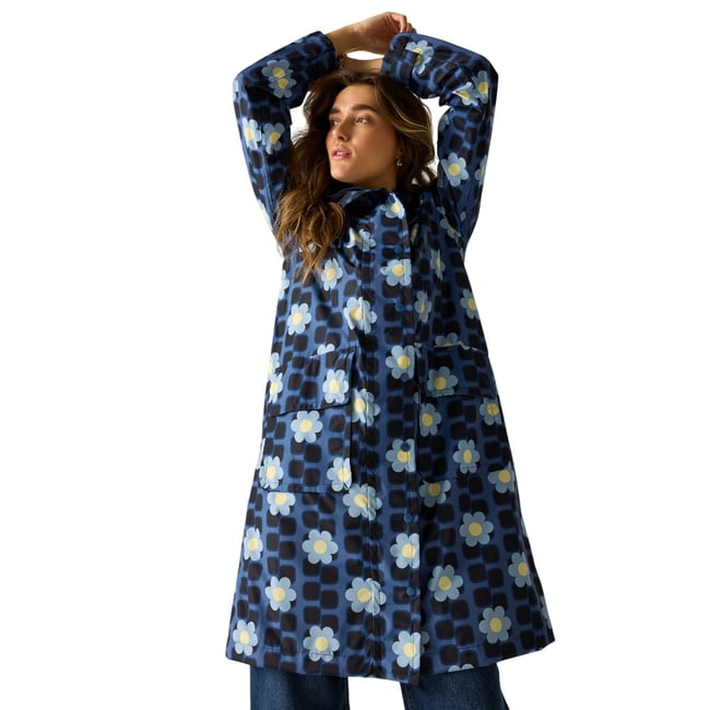 Veste longue imperméable motif/style floral ORLA KIELY bleu <span itemprop=