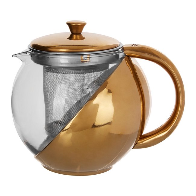 Gold Finish Glass Teapot with Infuser, gold-coloured, SO'HOME