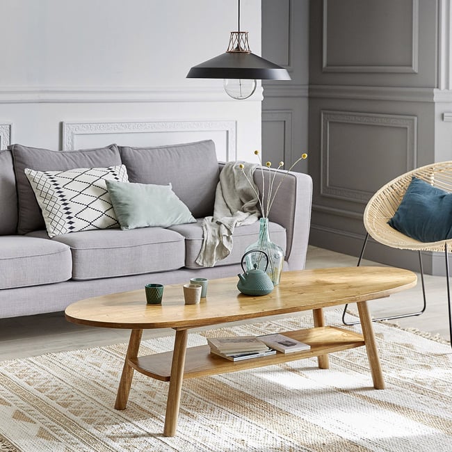 Table basse en bois massif 160 cm  TILO Couleur naturel <span itemprop=