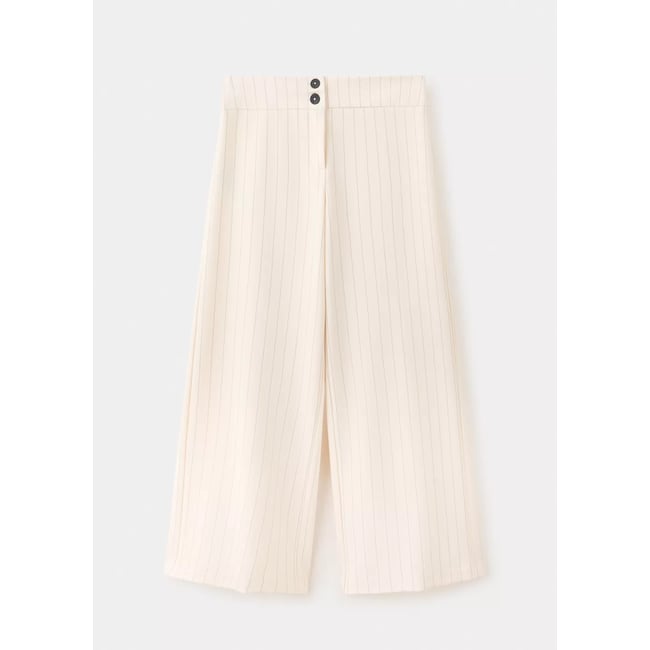 Pantalon droit fines rayures blanc cassé <span itemprop=