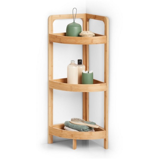 Etagère d'angle bois bambou Couleur bois clair <span itemprop=