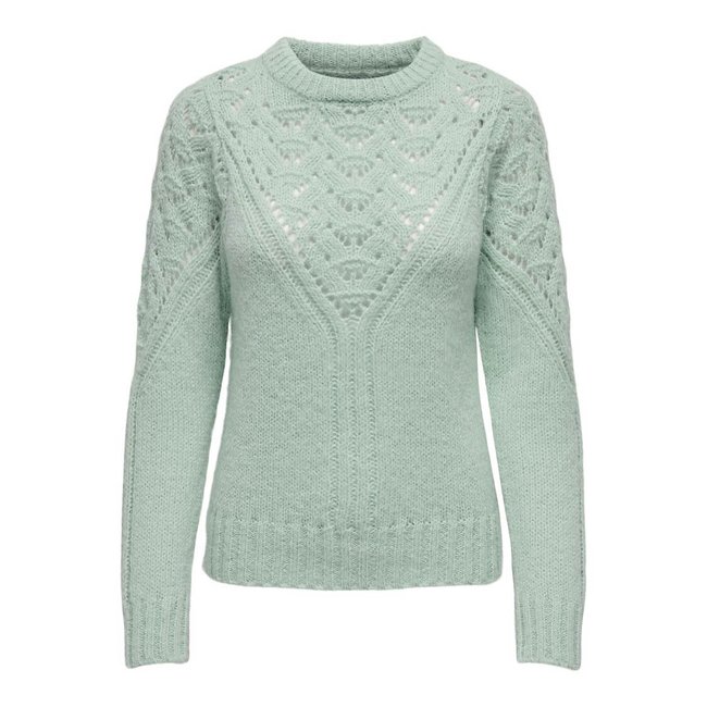 Pull en maille ajourée, col rond vert d'eau <span itemprop=