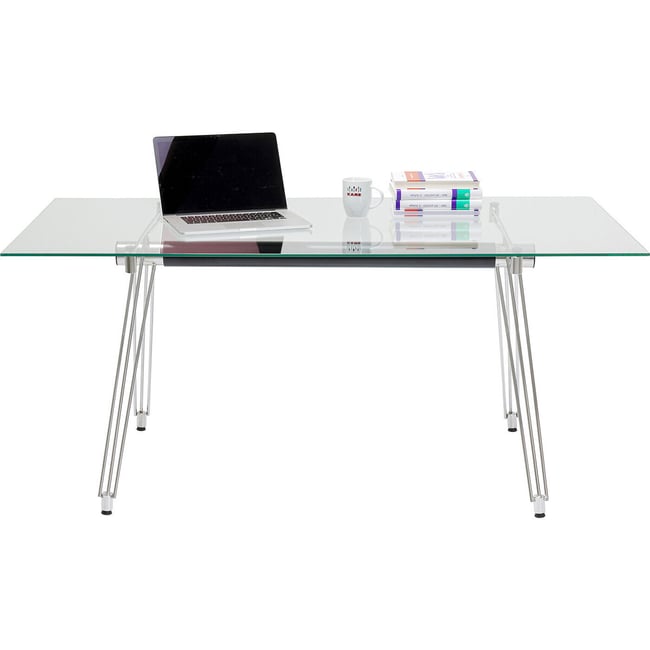 Bureau en verre, OFFICIA argent <span itemprop=