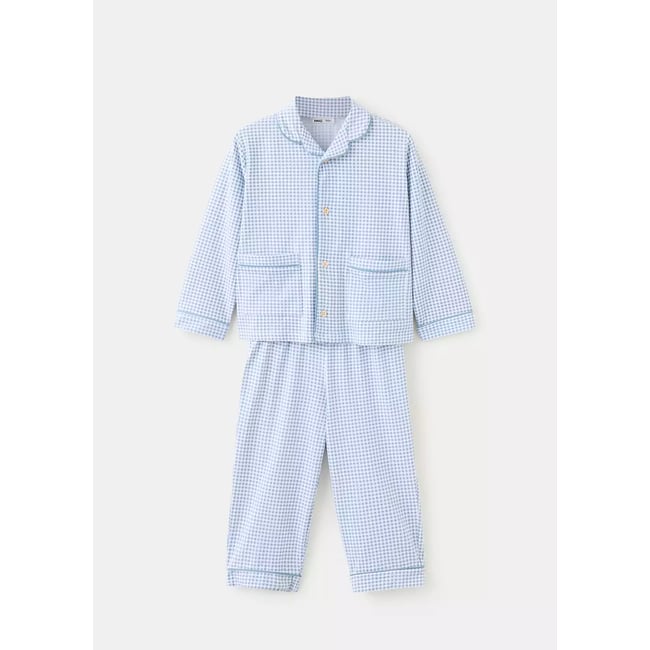Pyjama complet coton carreaux bleu <span itemprop=