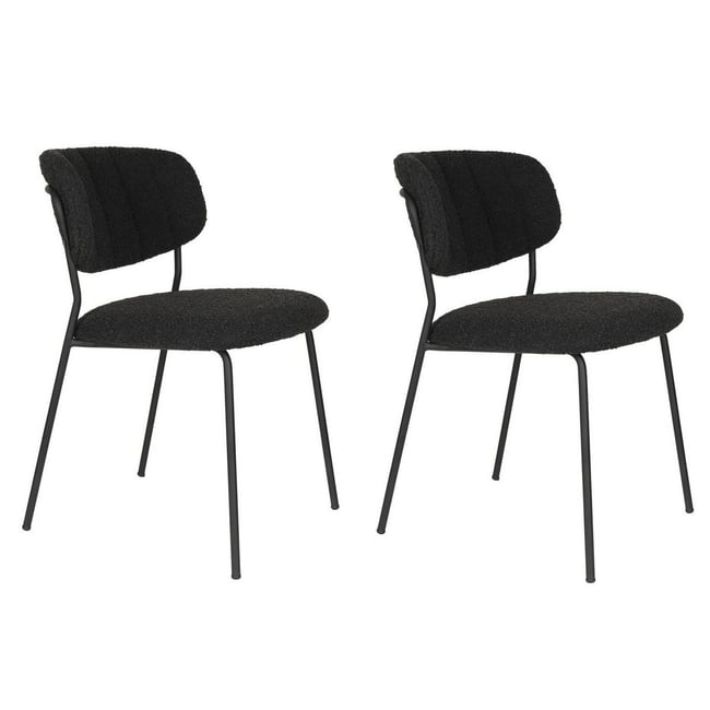 Lot de 2 chaises en tissu bouclé - Couleur noir <span itemprop=