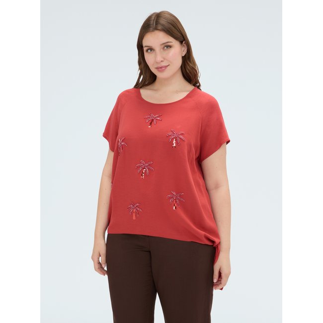 Top avec applications paillettes et nœud orange soleil <span itemprop=