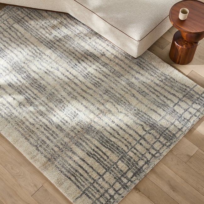 Tapis rayé tissé à la main, en pure laine, DALANA Couleur naturel/gris <span itemprop=