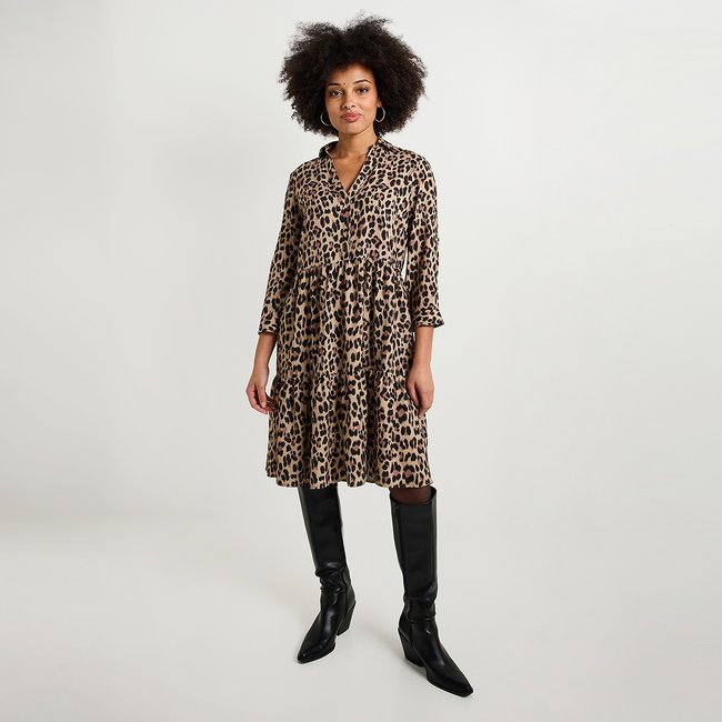 Robe imprimé léopard beige camel <span itemprop=