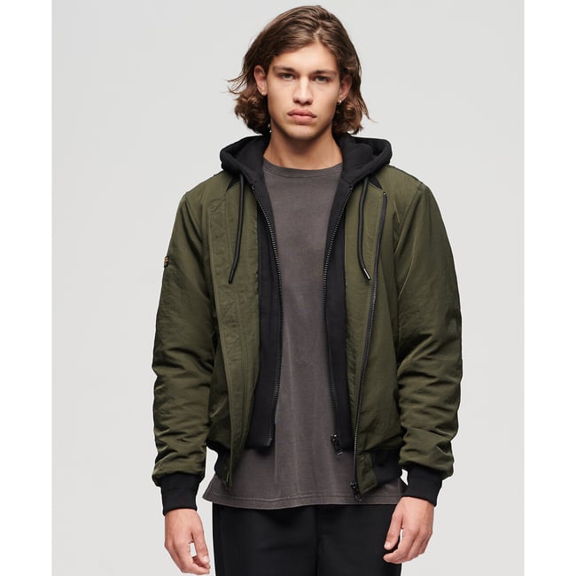 Blouson à capuche vert foncé <span itemprop=