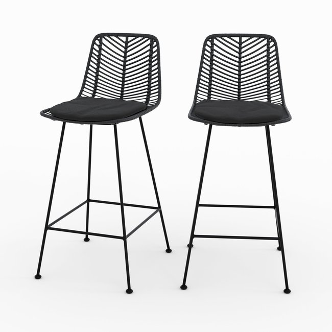 Lot de 2 chaises pour îlot central 66 cm en rotin - TAMARA Couleur noir <span itemprop=