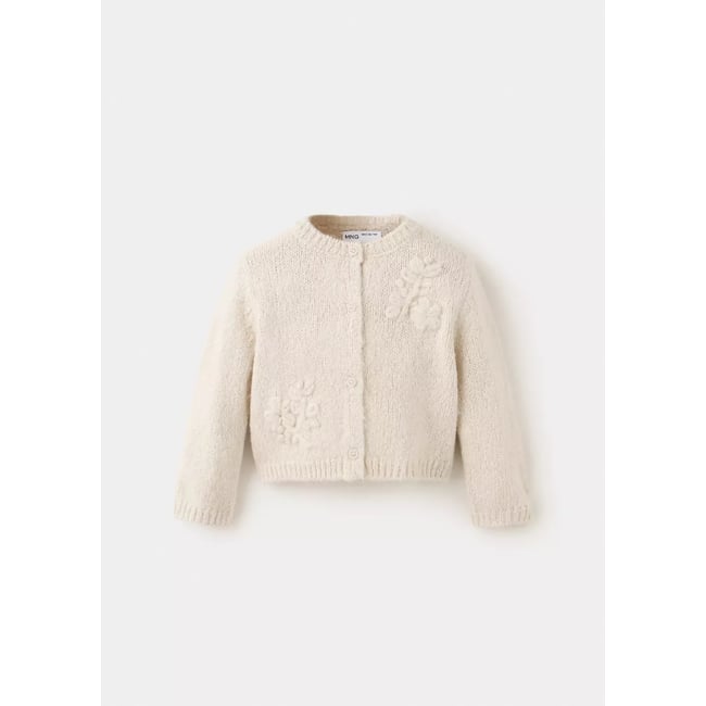 Cardigan maille fleurs ivoire <span itemprop=