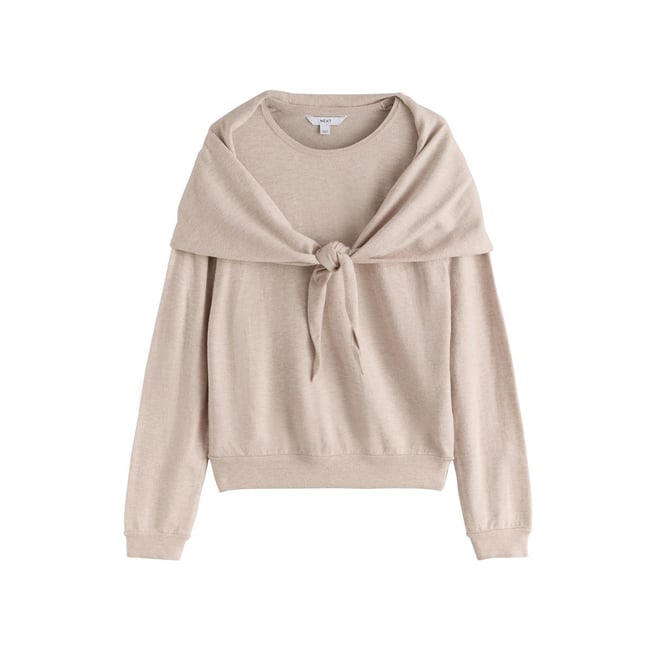 Haut effet maille à détail foulard oatmeal <span itemprop=