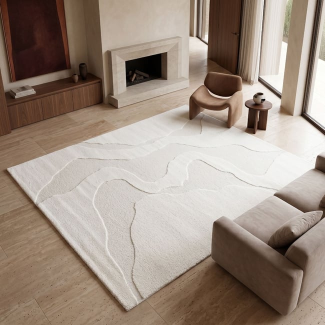 Tapis à reliefs doux à relief géométrique  DESIGN Couleur blanc <span itemprop=