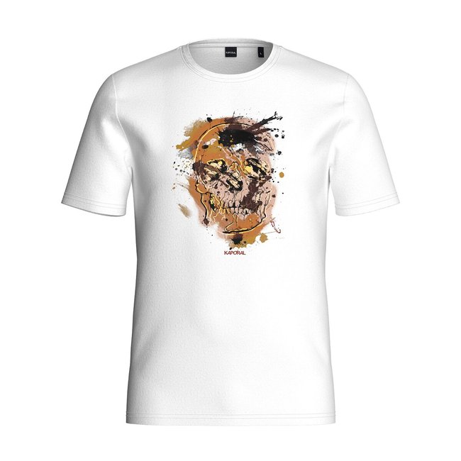 Printed Organic Cotton T-Shirt with Crew Neck and Short Sleeves white KAPORAL