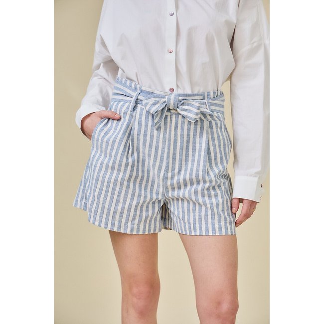 Pantaloncini a righe con cintura blu SEE U SOON