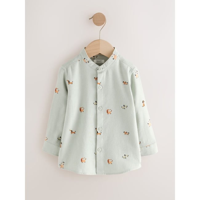 Chemise manches longues à col grand-père chien vert menthe <span itemprop=