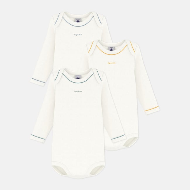 Confezione da 3 body maniche lunghe bianco PETIT BATEAU
