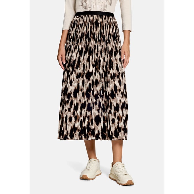 Jupe plissée à élastique beige/noir <span itemprop=