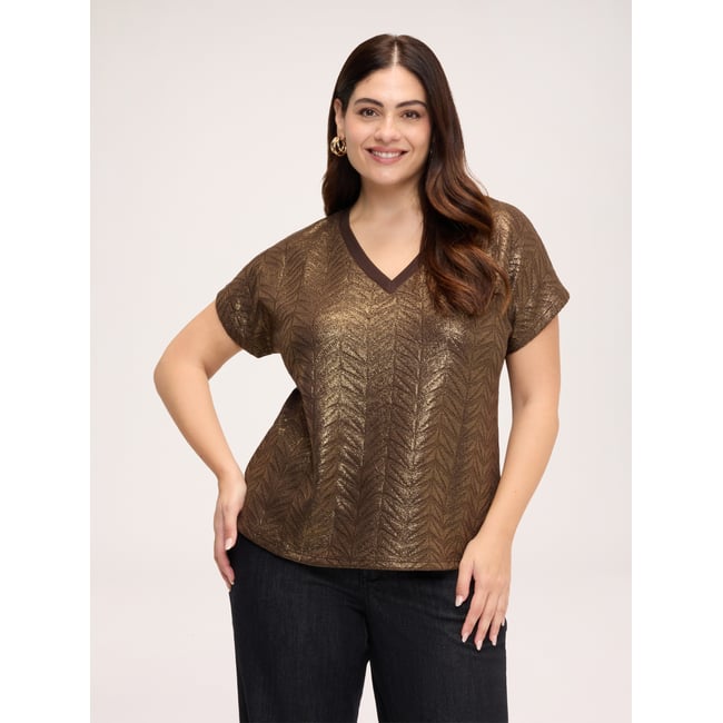 T-shirt col en V marron <span itemprop=